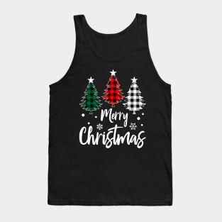 Merry Christmas Tree Xmas Buffalo Plaid Red White Green Tank Top